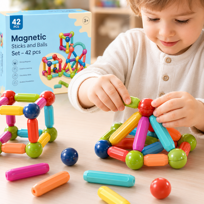 Komplet magnetnih paličic in kroglic – 42 kosov